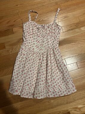 American Eagle Outfitters Cream Sundress with Pink Floral Print